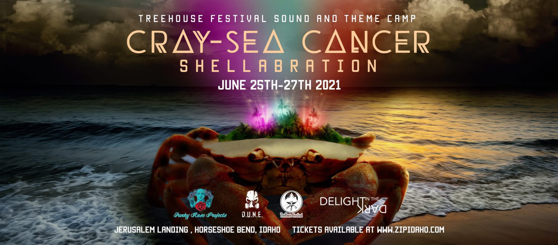 Original flyer for the Cray-Sea Cancer Shellabration concept at Treehouse Festival, June 25–27, 2021